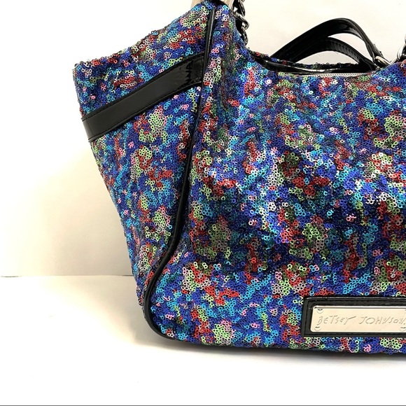 Betsey Johnson Sequin Large Shoulder Tote Slouchy Weekend Bag - Picture 3 of 17